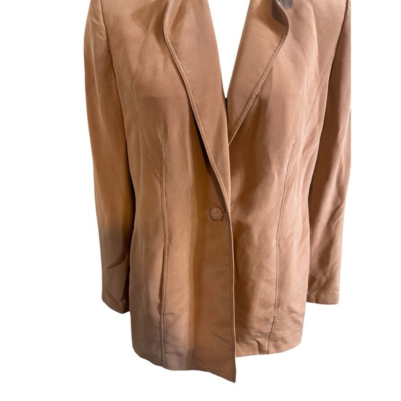 Kathrine Kelly 100% Silk LuxuryBlazer Jacket Coat  Brown Tan Soft Leather Look 8 - Picture 3 of 8